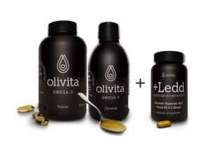 Olivita omega-3 flytende, kapsler og +Ledd, muskler og skjelett